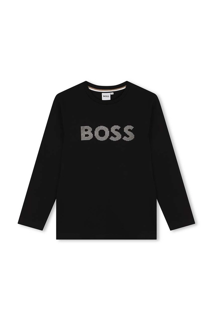 BOSS longsleeve bawełniany dziecięcy nadruk czarny J51218.162.174
