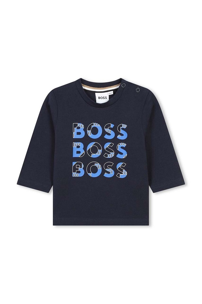 BOSS longsleeve bawełniany niemowlęcy nadruk granatowy J51291.74.81