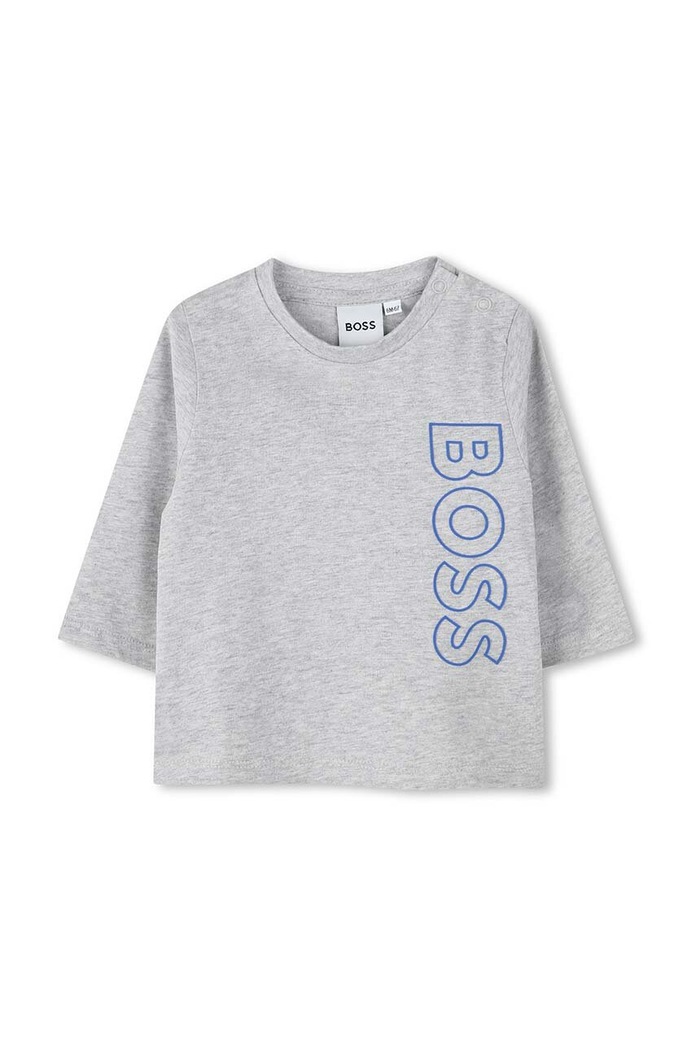 Detské bavlnené tričko s dlhým rukávom BOSS bavlna sivá J51293.86.94