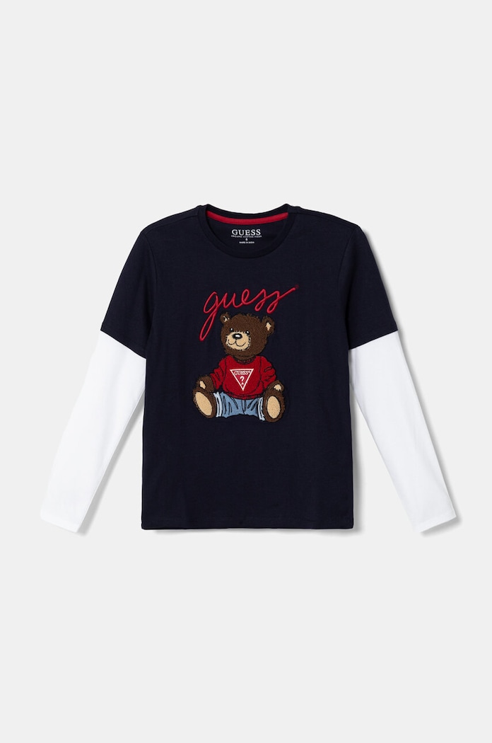 Дитячий бавовняний лонгслів Guess аплікація темно-синій L4BI13.I3Z14.9BYH