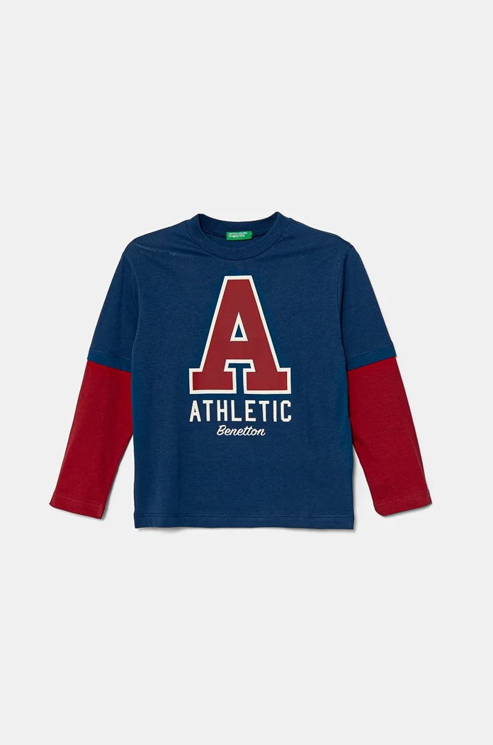 United Colors of Benetton longsleeve bawełniany dziecięcy nadruk granatowy 3I1XC10JG.G.Seasonal