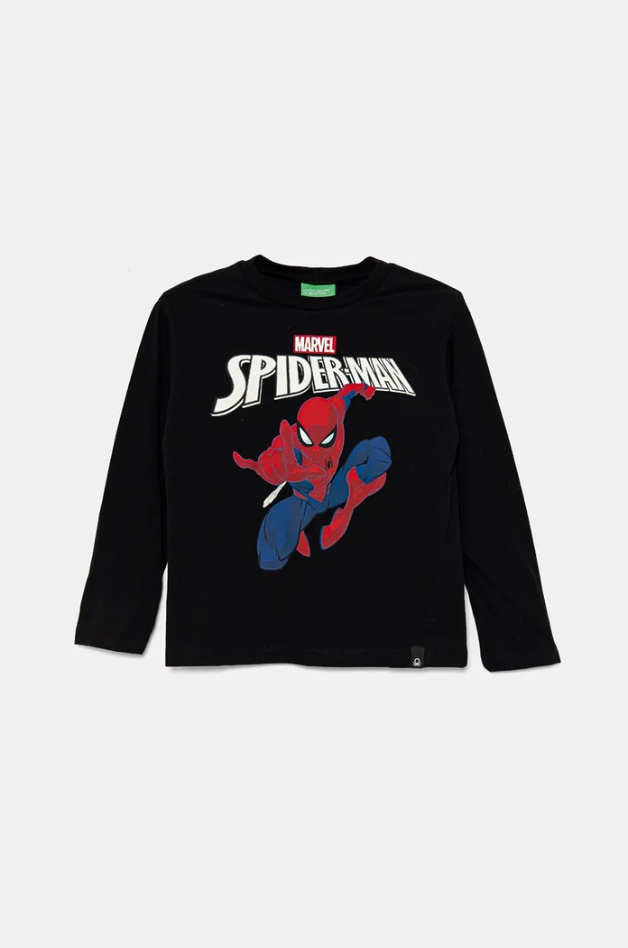 United Colors of Benetton longsleeve bawełniany dziecięcy nadruk czarny 3ATNC10LV.G.Seasonal
