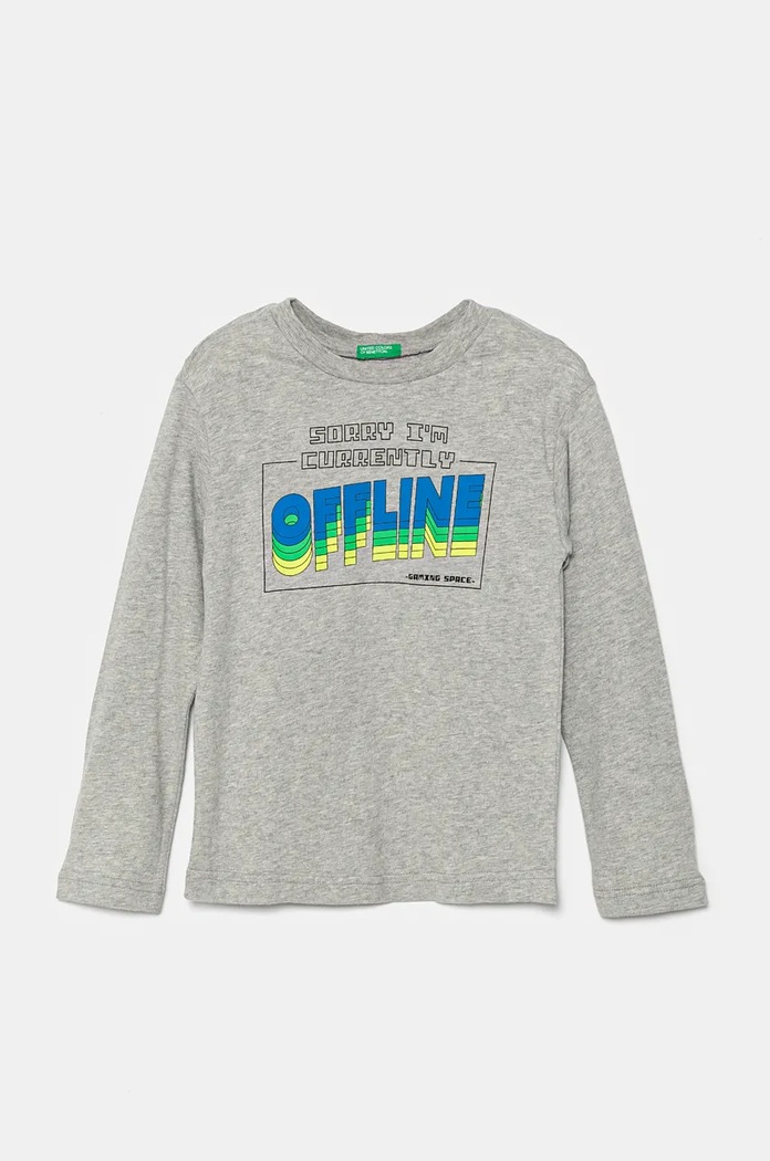 United Colors of Benetton longsleeve bawełniany dziecięcy nadruk szary 3ATNC10KT.G.Seasonal