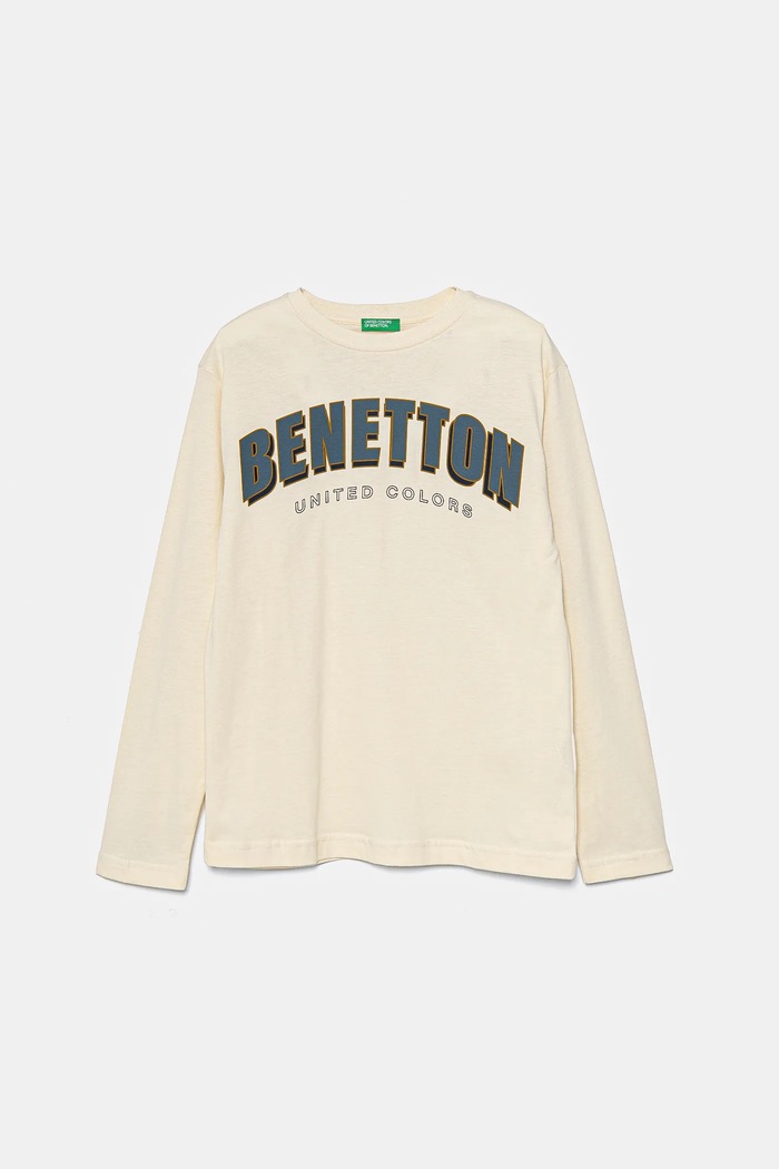 Dětské bavlněné tričko s dlouhým rukávem United Colors of Benetton kulatý béžová 3ATNC10KQ.G.Seasonal