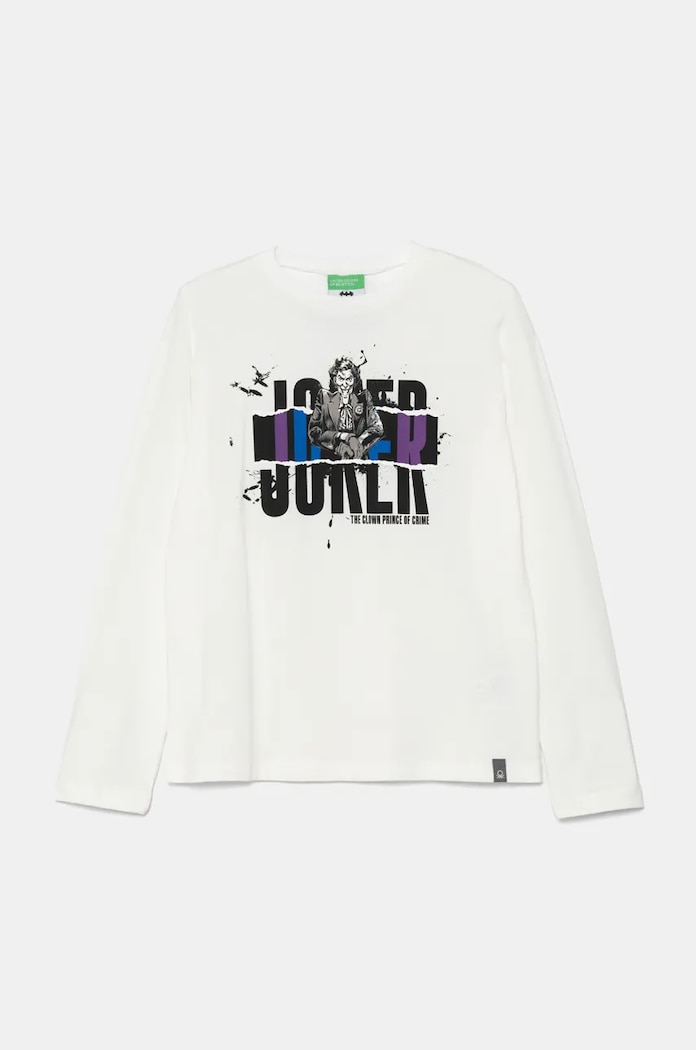 United Colors of Benetton longsleeve bawełniany dziecięcy nadruk biały 3ATNC10MG.G.Seasonal