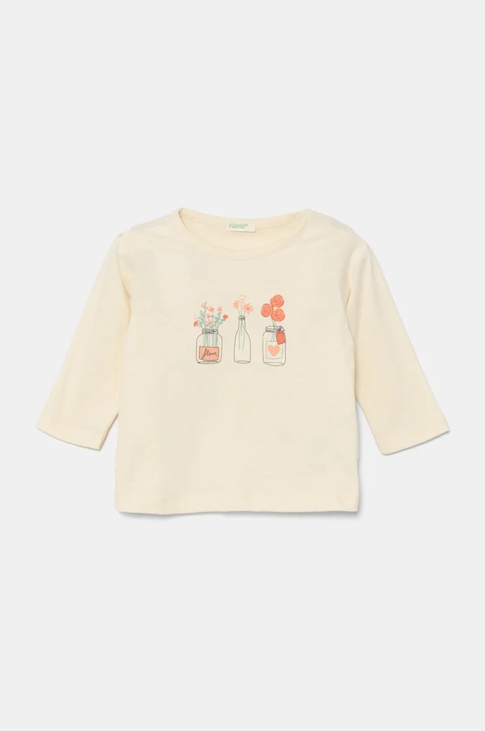 Бебешка памучна блуза с дълъг ръкав United Colors of Benetton памук бежов 3ATNA105I.W.Seasonal