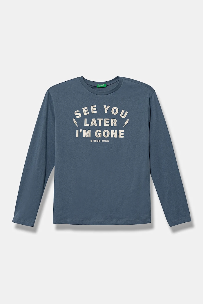United Colors of Benetton longsleeve bawełniany dziecięcy nadruk niebieski 3ATNC10L5.G.Seasonal