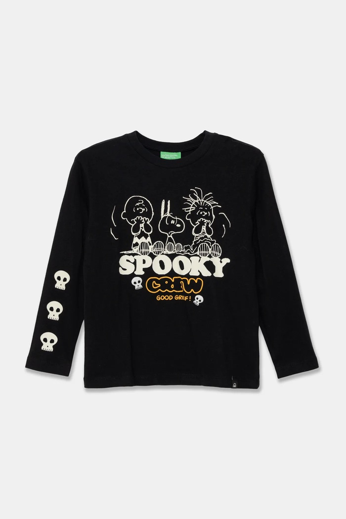 United Colors of Benetton longsleeve bawełniany dziecięcy nadruk czarny 3VR5C10OP.G.Seasonal