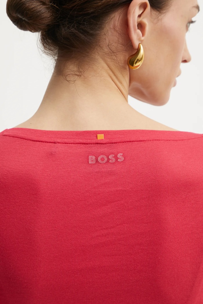 Bavlněné tričko s dlouhým rukávem Boss Orange 50518862 růžová
