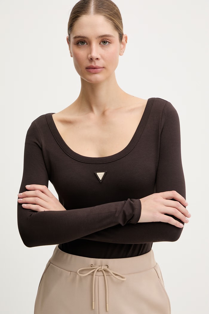 Guess body pentru femei din bumbac cu elastan COLETTE maro V4YP07.J1314