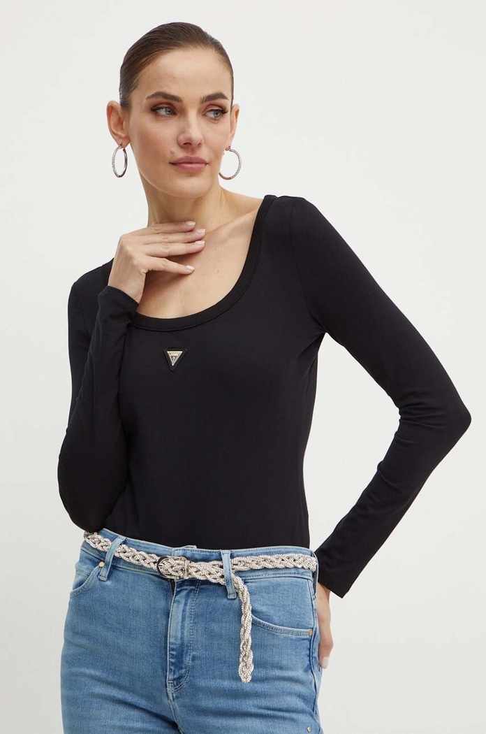 Guess body damskie bawełniane z elastanem COLETTE z elastanem czarny V4YP07.J1314