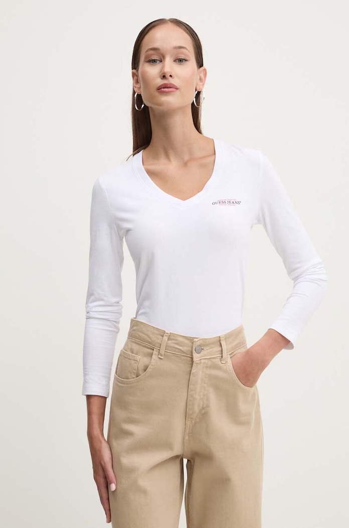 Tričko s dlhým rukávom Guess Jeans slim biela W4YI21.J1314