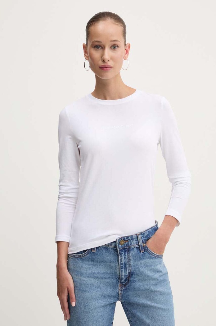 Majica dugih rukava Guess Jeans natpis bijela W4YI22.J1314