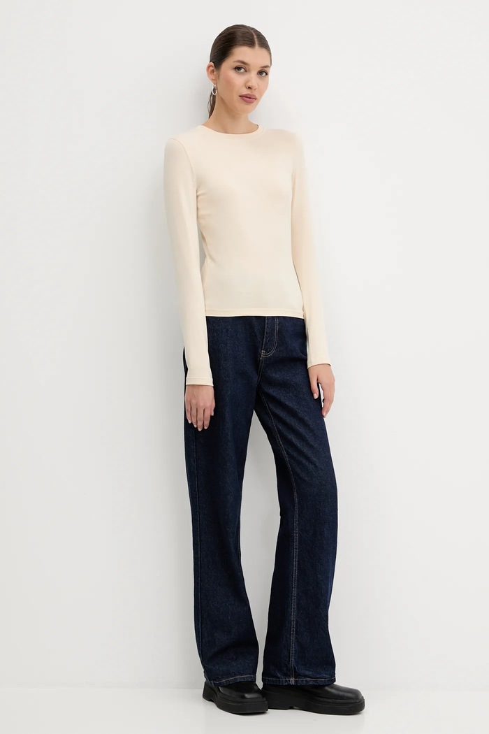 Guess Jeans Majica dugih rukava za žene od pamuka s elastanom W4YI22.J1314 bež SS26