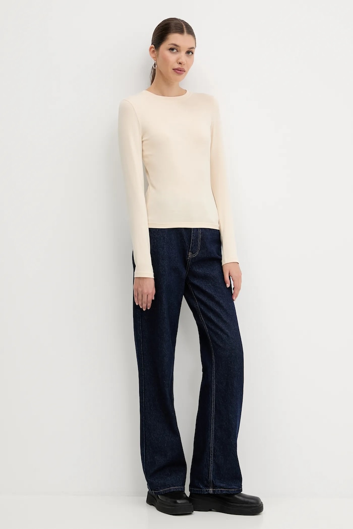 Guess Jeans Majica dugih rukava za žene od pamuka s elastanom W4YI22.J1314 bež SS26