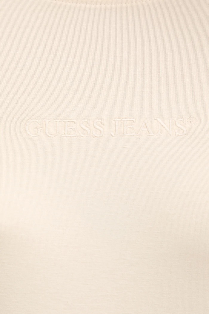 Majica dugih rukava za žene od pamuka s elastanom Guess Jeans bež W4YI22.J1314