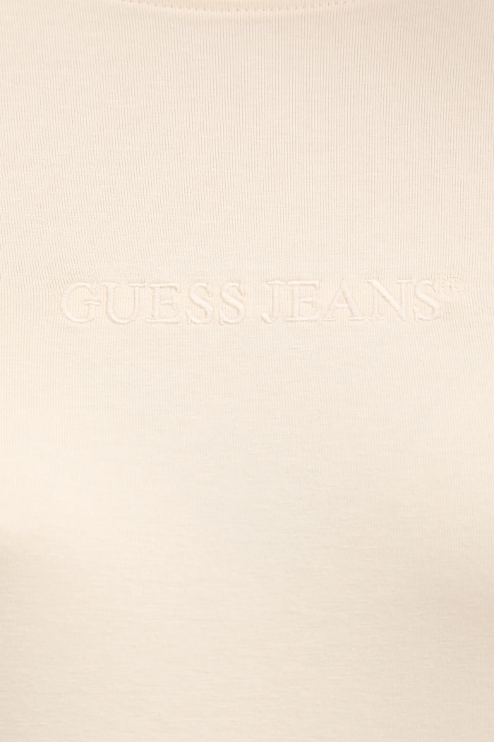 Majica dugih rukava za žene od pamuka s elastanom Guess Jeans bež W4YI22.J1314