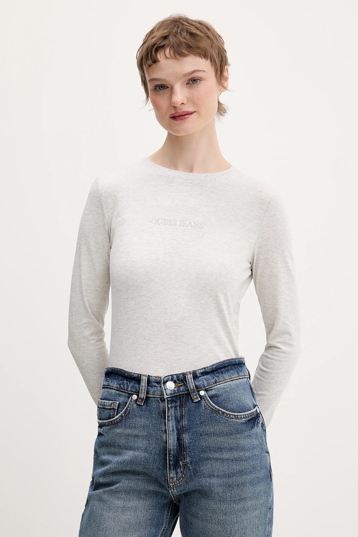 Guess Jeans hosszú ujjú elasztánnal szürke W4YI22.J1314