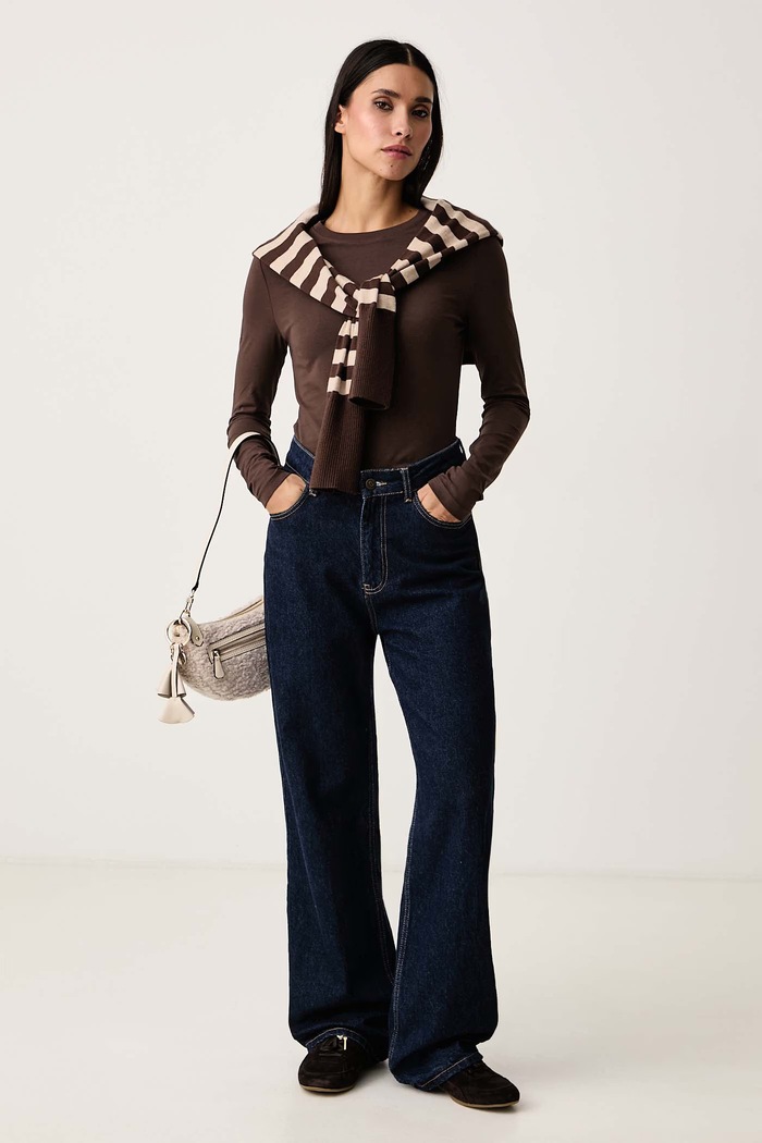 Guess Jeans Longsleeve damski bawełniany z elastanem W4YI22.J1314 brązowy SS26