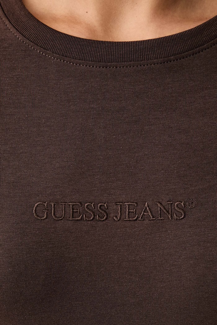 Longsleeve damski bawełniany z elastanem Guess Jeans brązowy W4YI22.J1314