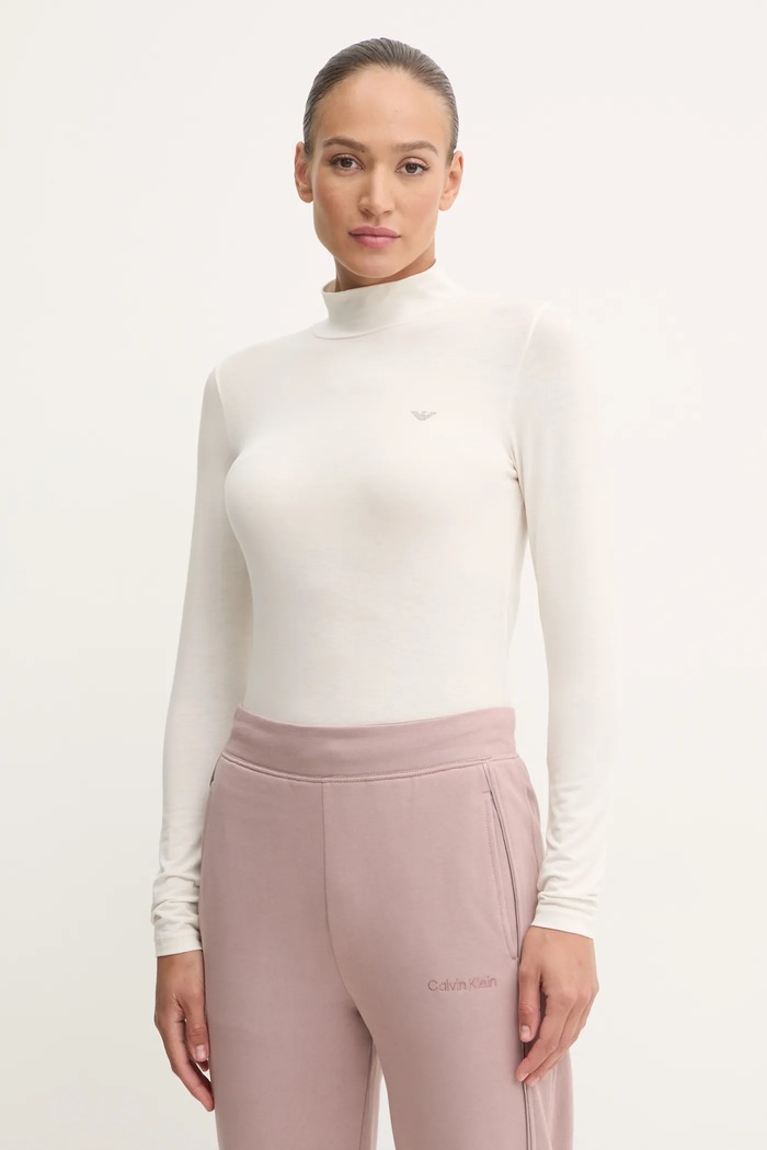 Домашна блуза с дълъг ръкав с вълна Emporio Armani Underwear 164633.4F224 бежов AW24
