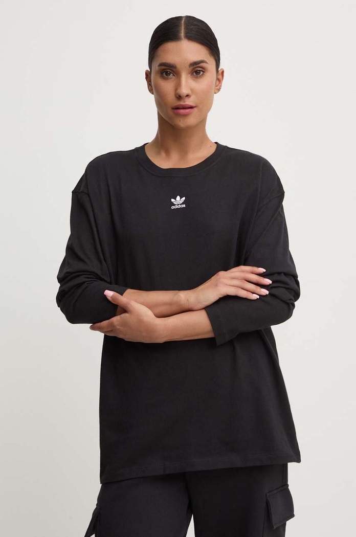 Βαμβακερή μπλούζα με μακριά μανίκια adidas Originals κανονικό μαύρο IW0954