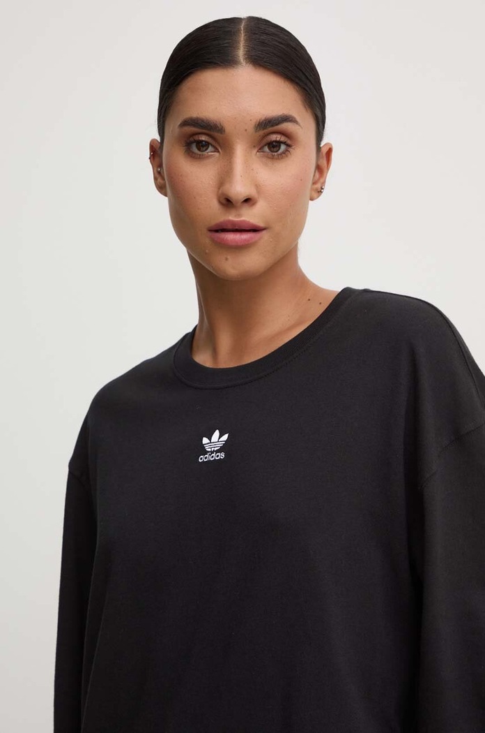 Βαμβακερή μπλούζα με μακριά μανίκια adidas Originals IW0954 μαύρο AW24
