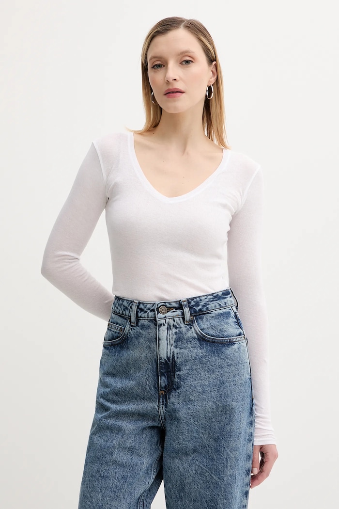 Bavlněné tričko s dlouhým rukávem American Vintage slim bílá MAS02DH24