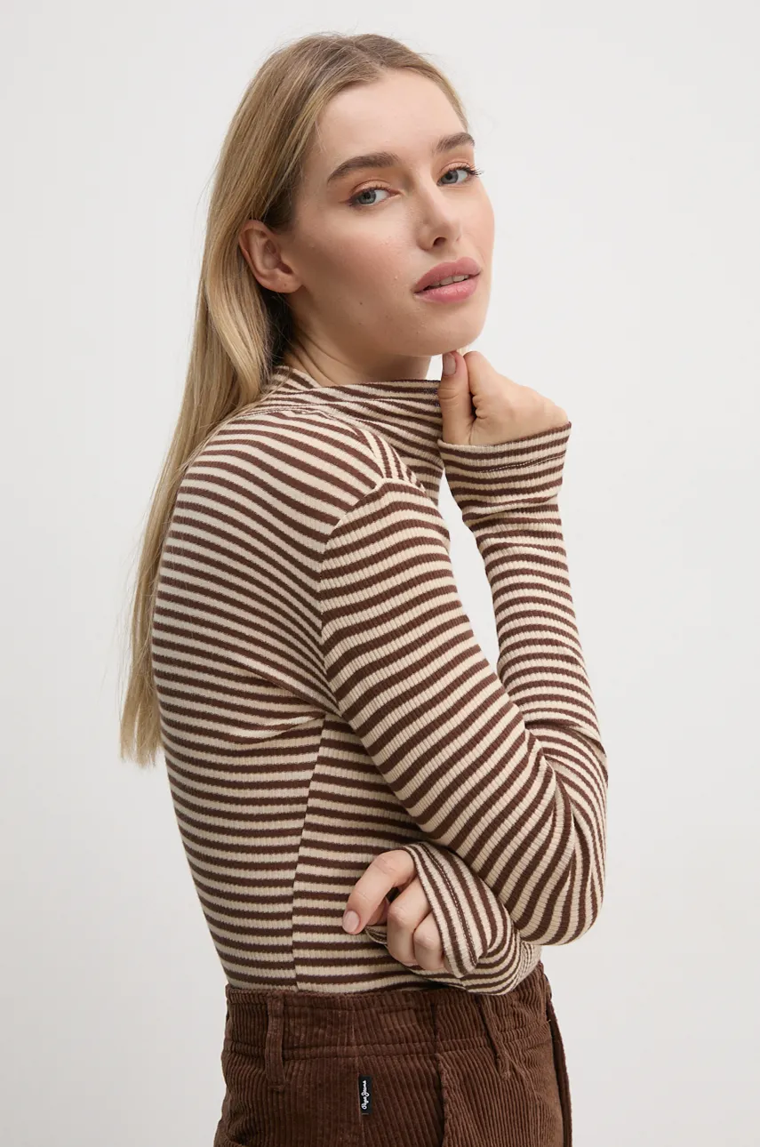 Памучна блуза с дълги ръкави Pepe Jeans ELIF вталена бежов PL505946