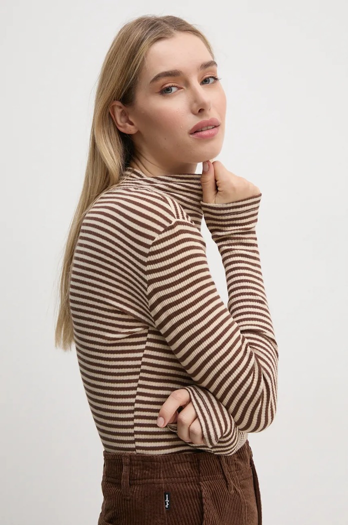 Памучна блуза с дълги ръкави Pepe Jeans ELIF вталена бежов PL505946