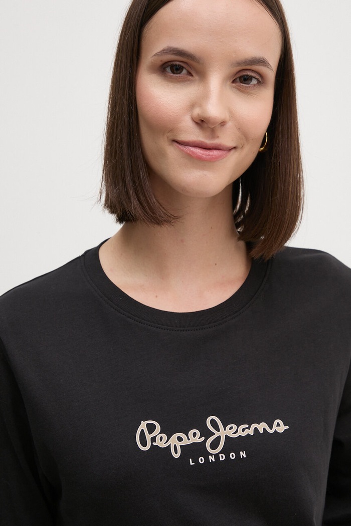 Pamučna majica dugih rukava Pepe Jeans FIORE LS Planet friendly crna PL505947