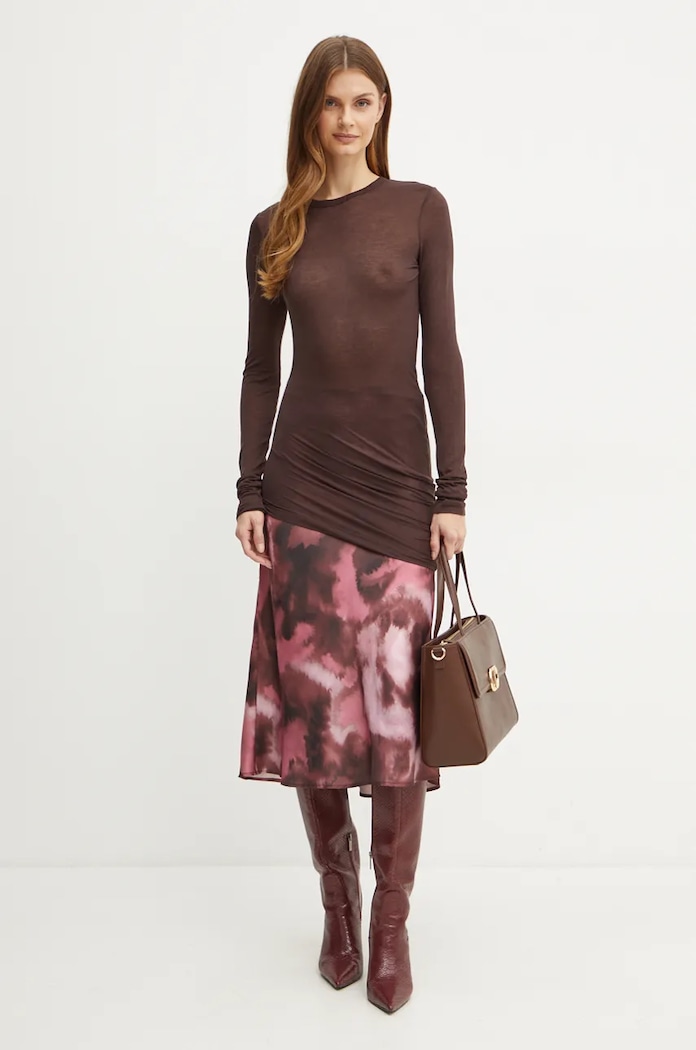 Tričko s dlouhým rukávem s příměsí vlny MAX&Co. 2426976013200 hnědá AW24