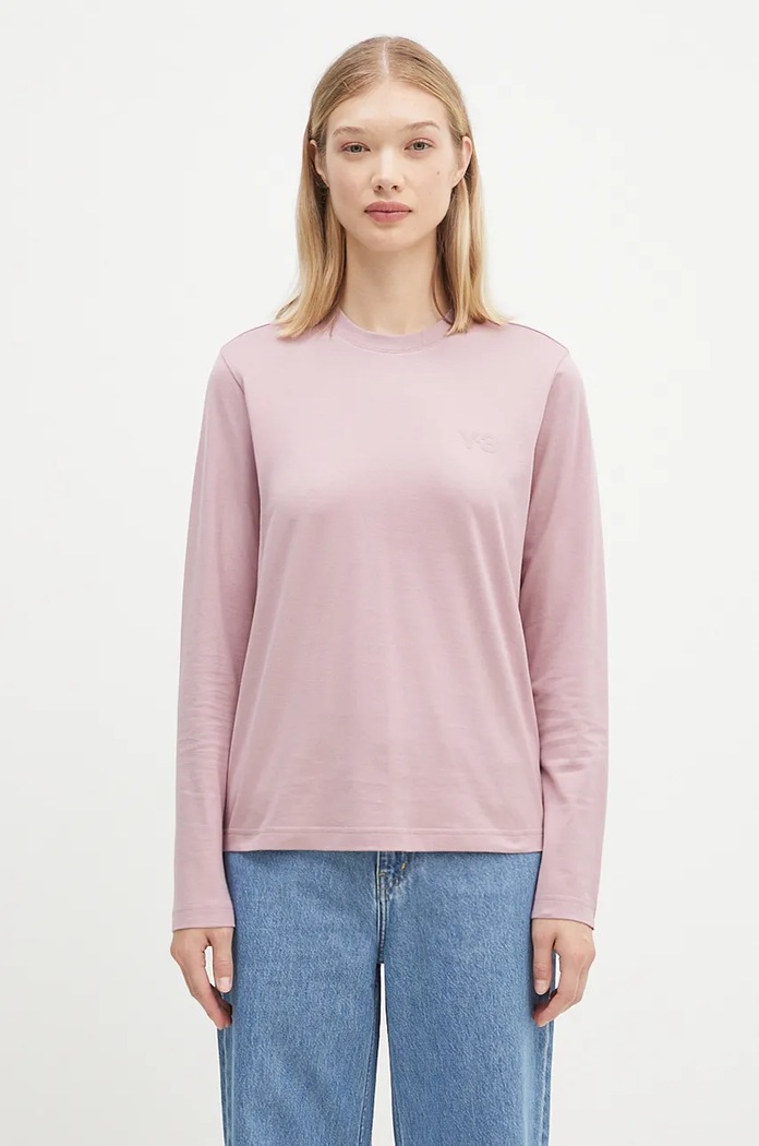 Бавовняний лонгслів Y-3 Regular Longsleeve Tee надрук рожевий JD9823