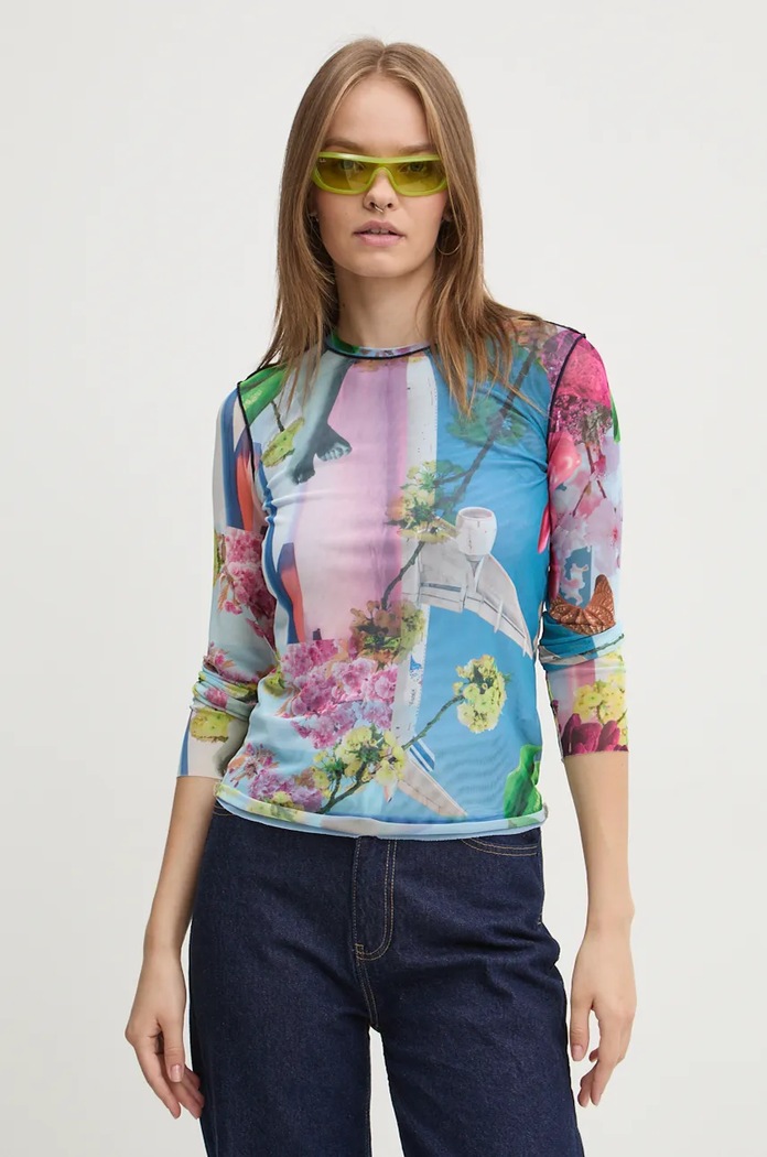 Tričko s dlouhým rukávem Desigual AIRPLANE-LACROIX regular modrá 24WWTK87