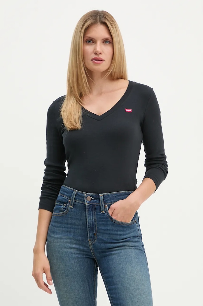 Levi's longsleeve din bumbac curele negru A9330