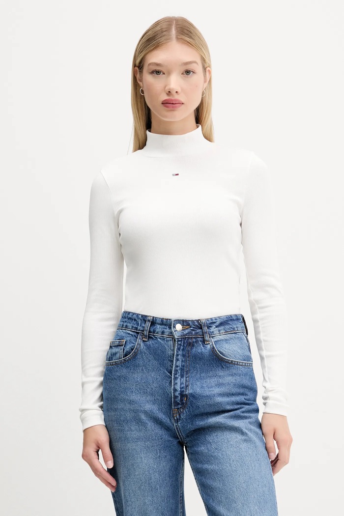 Μακρυμάνικο Tommy Jeans slim λευκό DW0DW19830