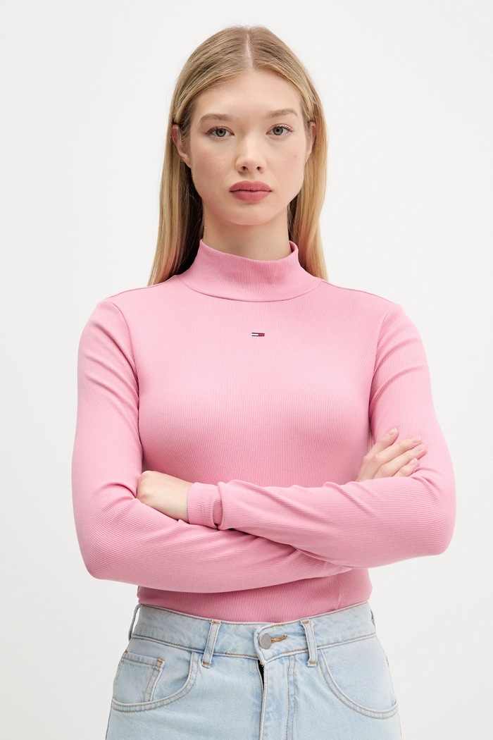 Tričko s dlhým rukávom Tommy Jeans slim ružová DW0DW19830