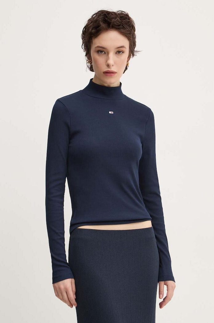 Tričko s dlouhým rukávem Tommy Jeans slim námořnická modř DW0DW19830