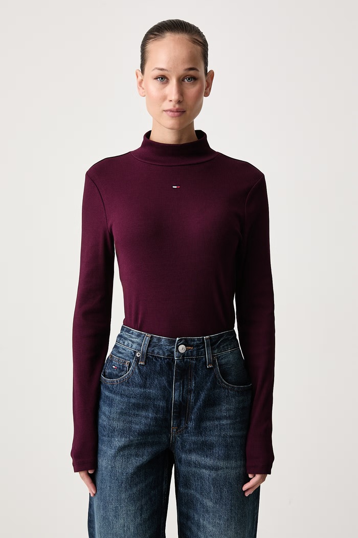 Tommy Jeans Longsleeve damski bawełniany bordowy DW0DW19830