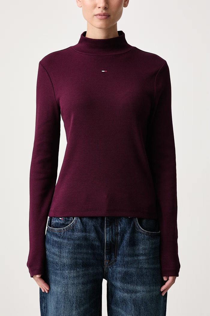 Longsleeve damski bawełniany Tommy Jeans DW0DW19830 bordowy