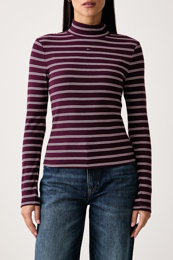 Longsleeve damski bawełniany Tommy Jeans DW0DW19830 bordowy