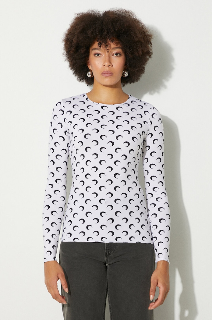 Marine Serre longsleeve shirt Moon Printed Jersey Second Skin Crewneck Top regular white WTS006A
