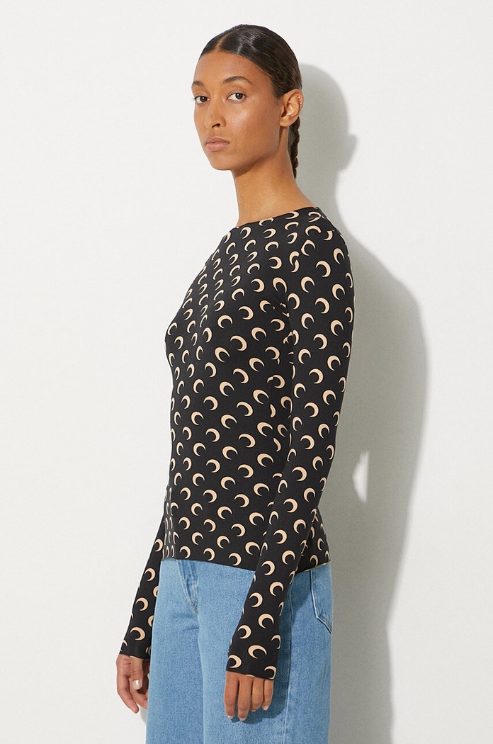 Majica dugih rukava Marine Serre Recycled Moon Jersey Second Skin Crewneck Top crna WTS006A.CJER0001