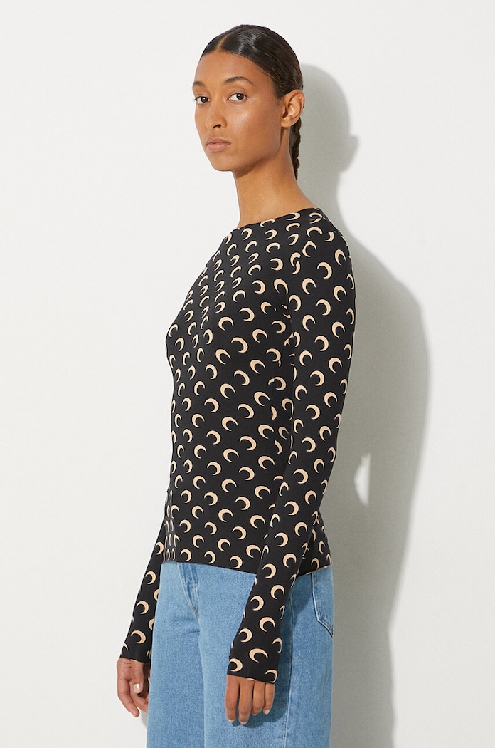 Majica dugih rukava Marine Serre Recycled Moon Jersey Second Skin Crewneck Top crna WTS006A.CJER0001