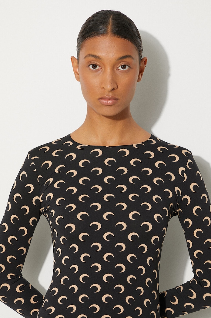 Majica dugih rukava Marine Serre Recycled Moon Jersey Second Skin Crewneck Top WTS006A.CJER0001 crna