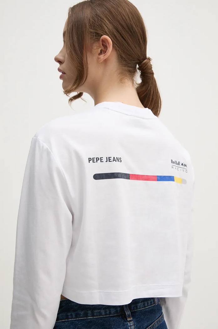 Βαμβακερή μπλούζα με μακριά μανίκια Red Bull Racing x Pepe Jeans RL500001 λευκό