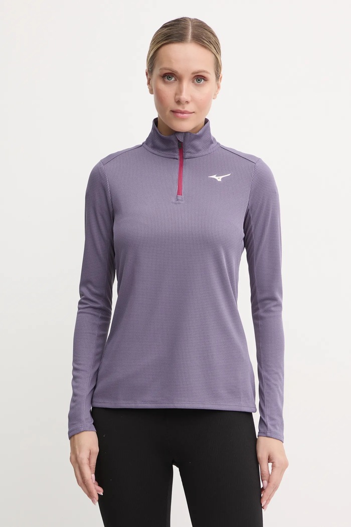 Суичър за джогинг Mizuno Dryaeroflow без качулка виолетов J2GAB704