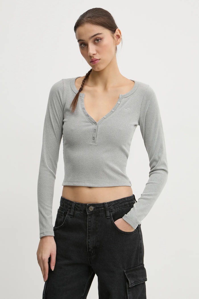 Tričko s dlhým rukávom Hollister Co. slim sivá KI339.3631.112
