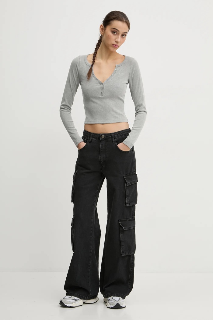 Tričko s dlhým rukávom Hollister Co. KI339.3631.112 sivá AW24