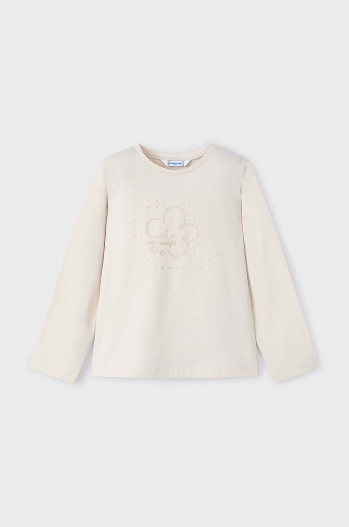Dětské bavlněné tričko s dlouhým rukávem Mayoral kulatý béžová 178.6E.Mini.9BYH